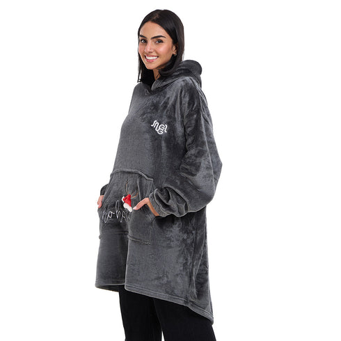 Snuggs Blanket Hoodie Dark Grey Christmas Ho Ho Ho Pocket